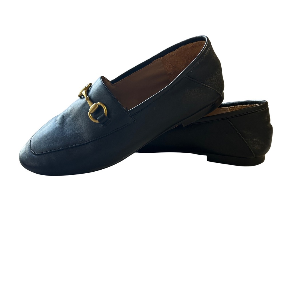 Quince Black Leather Horsebit Loafers Women's Slip On Flats Gold Hardware Size 7 - Picture 4 of 9